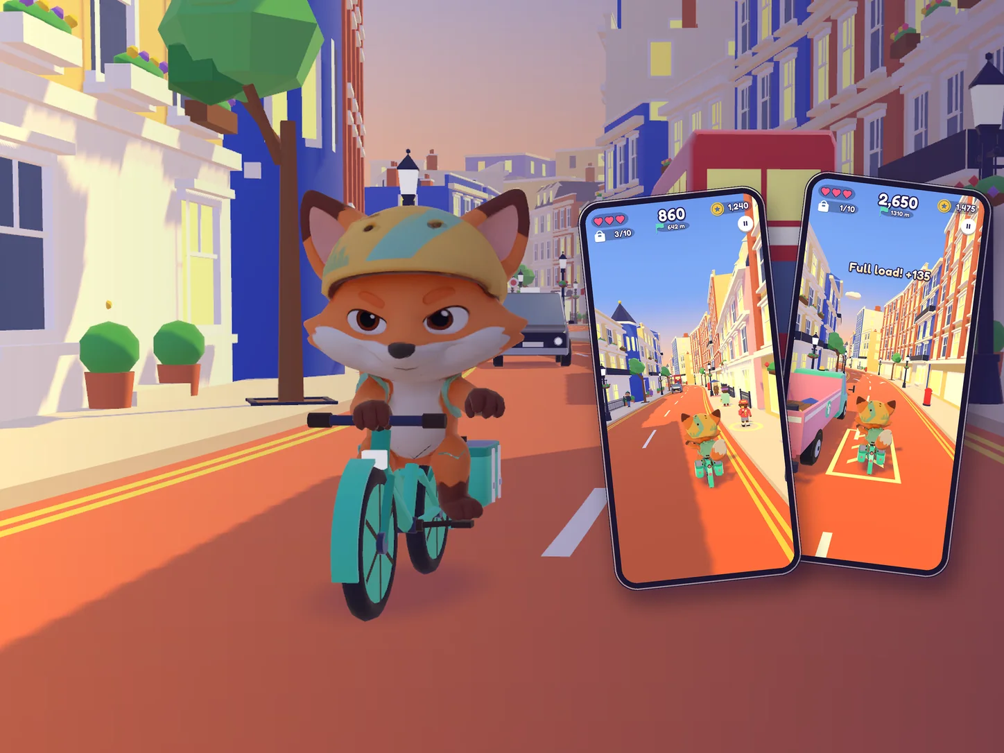 Cheeky Fox: Bike Rush: A cheeky fox on a bike snatches snacks through a toy London and races to deliver them.